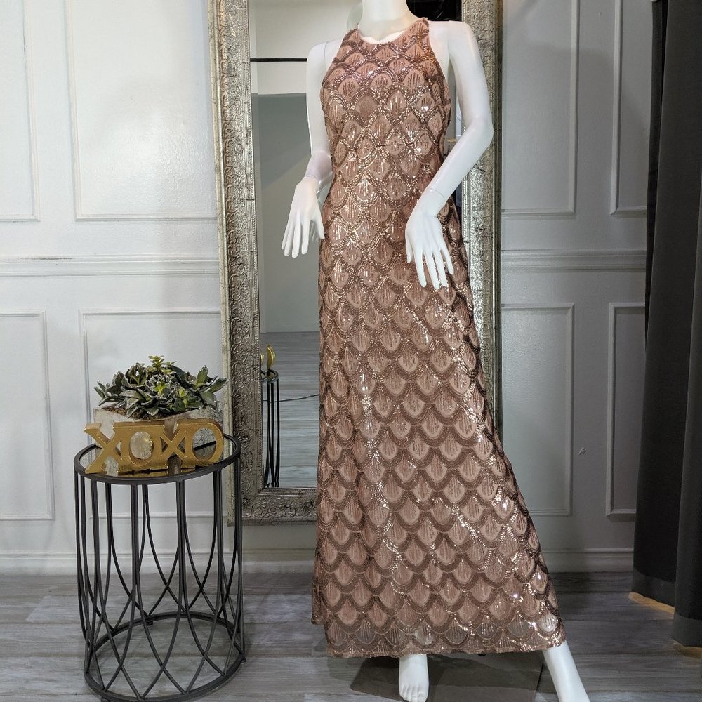 Rose Gold Formal Evening Prom Dress Gown